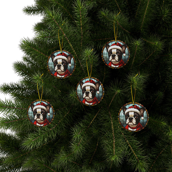 Ceramic Ornaments, 2-Side Print, (1pc, 3pcs, 5pcs, 10pcs) - Boston Terrier Christmas