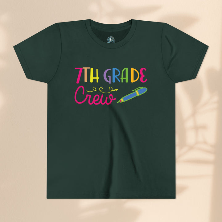 Seventh Grade Crew Tee, Fun School Spirit Shirt, Youth Fashion Top, Back to School Gift, Kids' Team Apparel, Colorful Graphic T-shirt