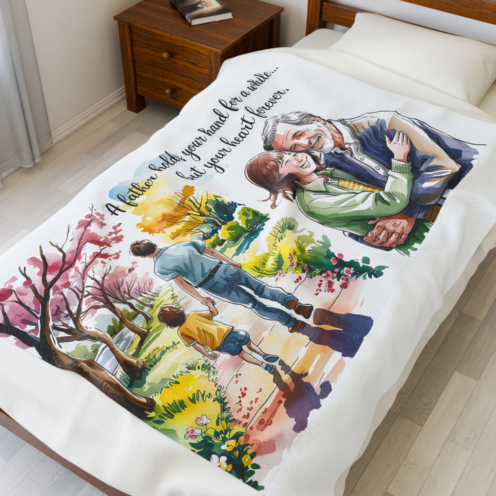 Emotional Velveteen Plush Blanket - 'Father Holds Your Hand...' Cozy Throw for Family Love