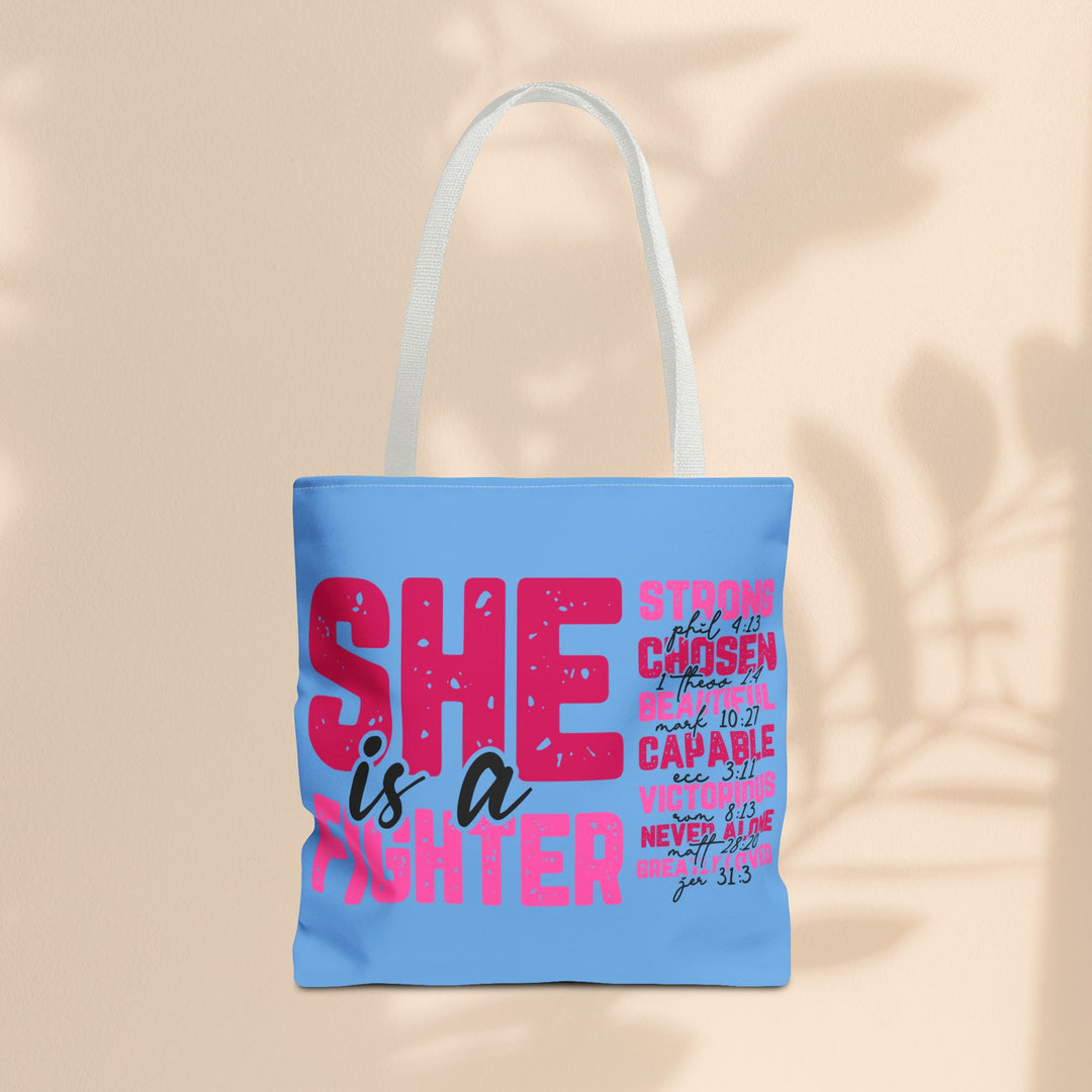 Tote Bag - She Is A Fighter Strong Affirmation Scripture Reference