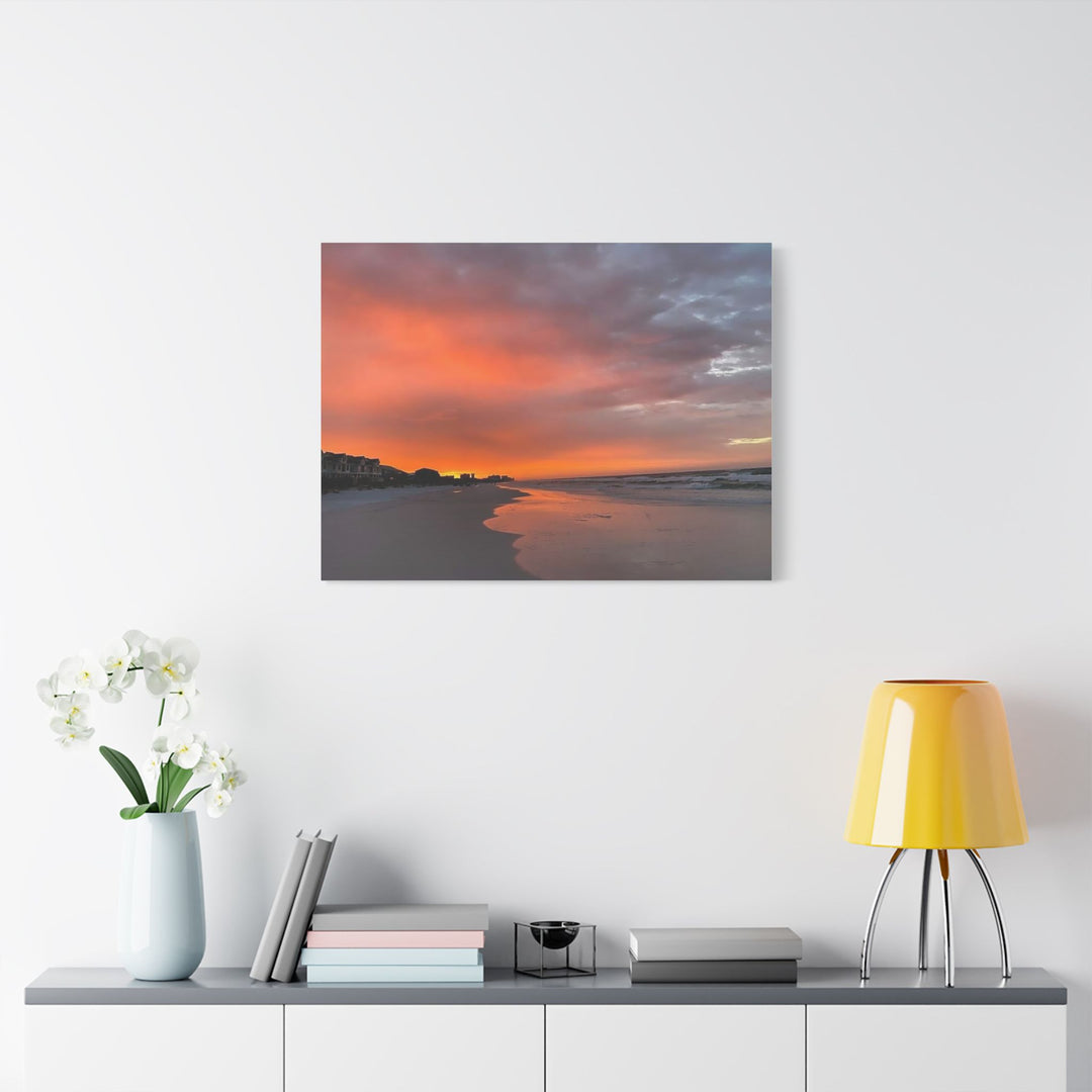 Sunset Beach Satin Stretched Canvas Wall Art