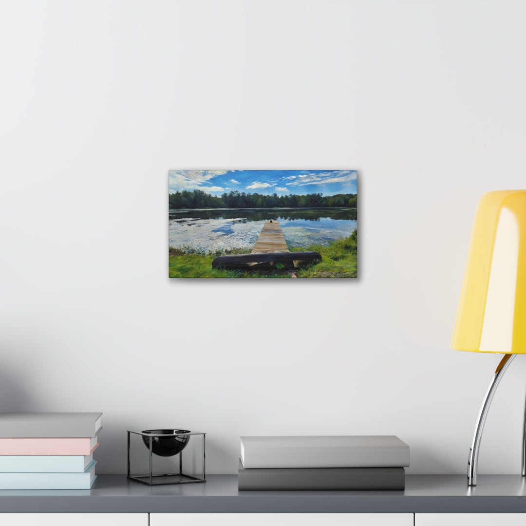 Tranquil Lakeside Dock Scene Canvas Wall Art