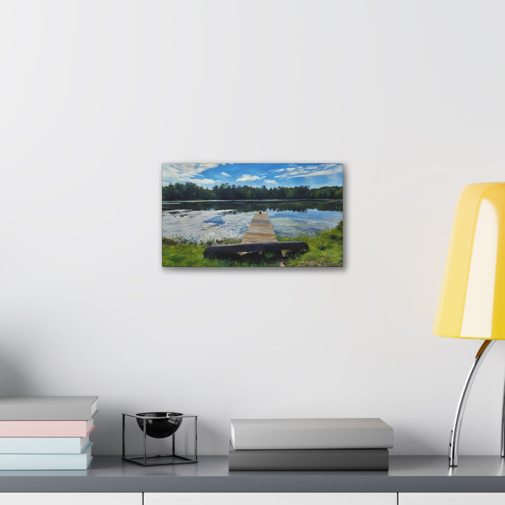Tranquil Lakeside Dock Scene Canvas Wall Art