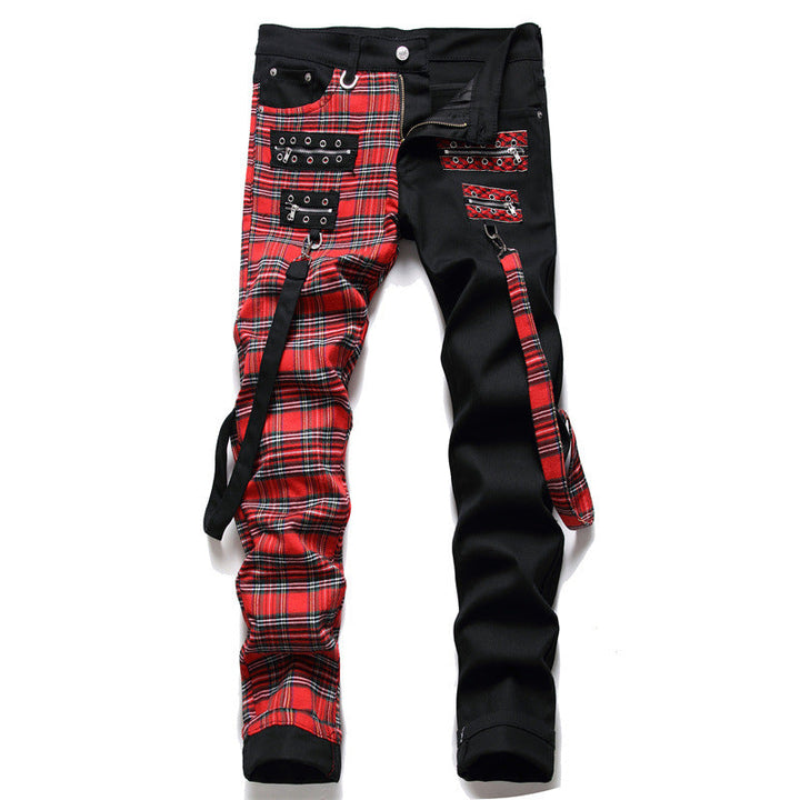 Men’s Black Colorblock Panel Straight-Leg Jeans
