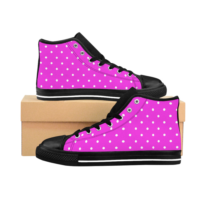 Pink Polka Dot High-Top Sneakers — Women's Classic Canvas Shoes