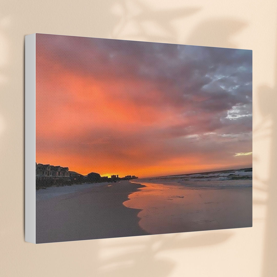 Sunset Beach Satin Stretched Canvas Wall Art