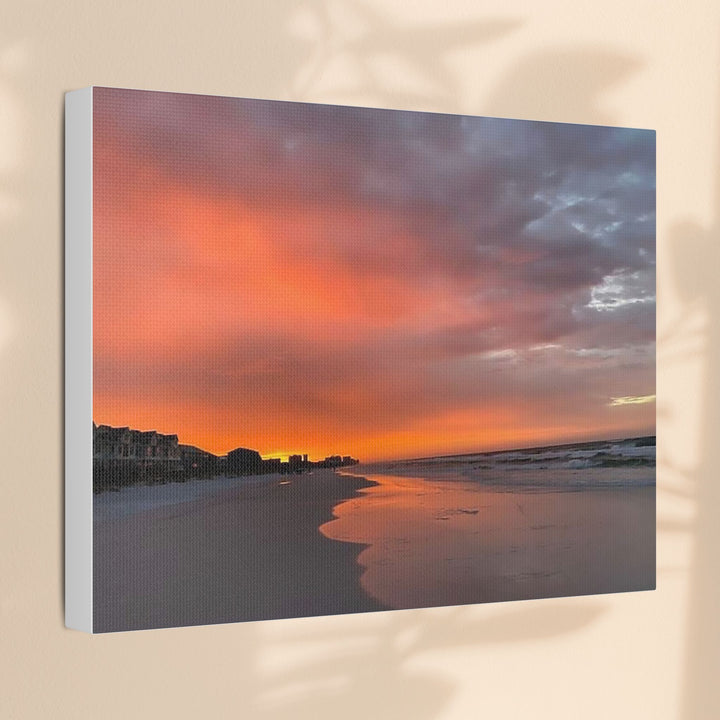 Sunset Beach Satin Stretched Canvas Wall Art