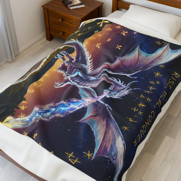 Fantasy Dragon Velveteen Plush Blanket - Rise, Heal, Conquer