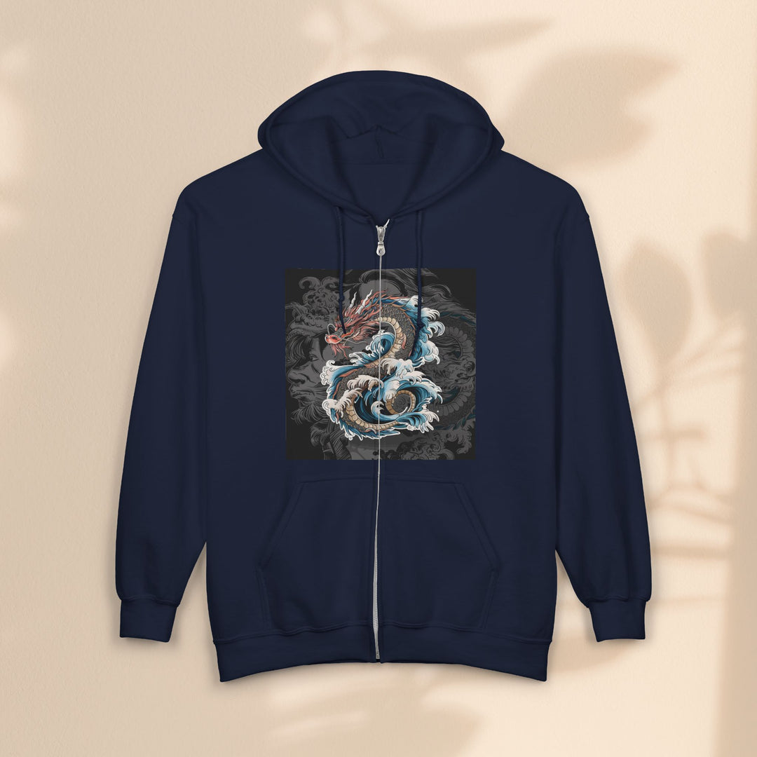 Dragon Wave Zip Hoodie - Unisex Heavy Blend Zip Up