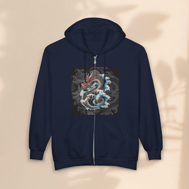 Dragon Wave Zip Hoodie - Unisex Heavy Blend Zip Up