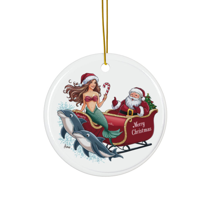 Ceramic Ornament - Mermaid with Santa and Dolphins