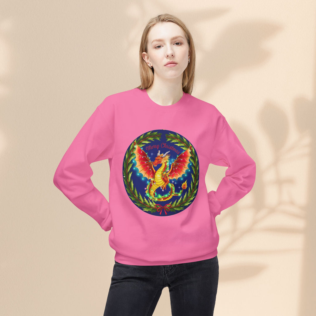 Unisex Midweight Softstyle Fleece Crewneck Sweatshirt - Merry Christmas Dragon