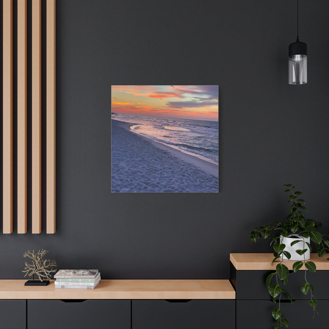 Sunset Beach Matte Stretched Canvas Print