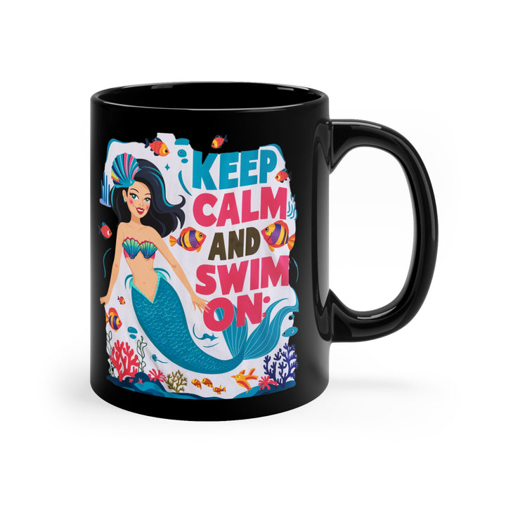 Black Coffee Mug, 11oz - Keep Calm and Swim On