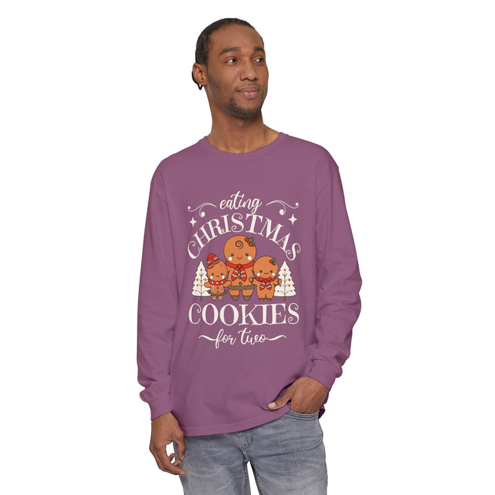 Unisex Garment-dyed Long Sleeve T-Shirt - Eating Christmas Cookies For Two