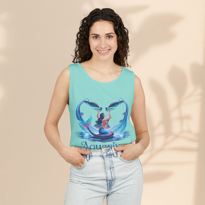 Aquarius Unisex Garment-Dyed Tank Top, Zodiac Apparel, Astrology Gift, Summer Outfit, Festival Wear, Birthday Gift