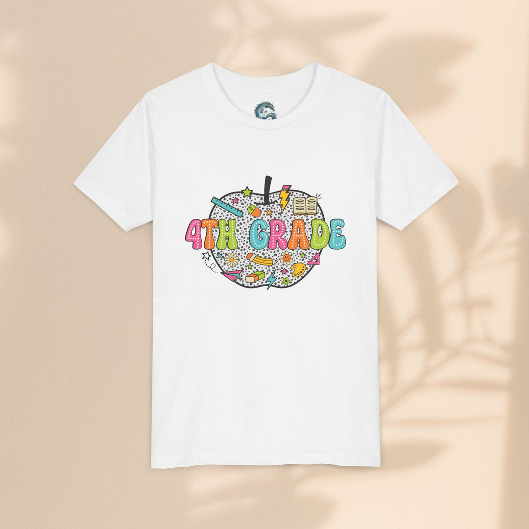 4th Grade Apple Youth T-Shirt, Fun Kids Tee, Back to School Shirt, Teacher Appreciation Gift, Colorful Youth Apparel