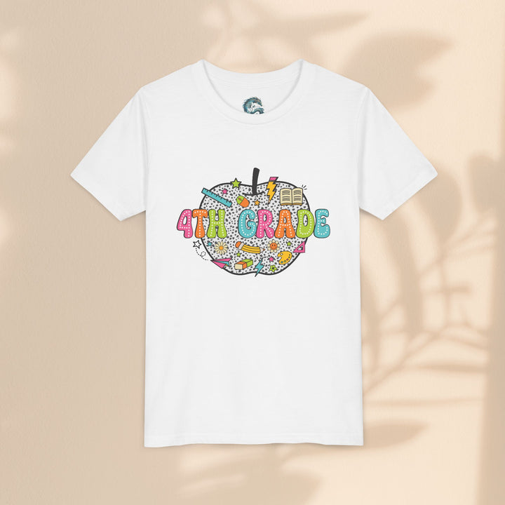 4th Grade Apple Youth T-Shirt, Fun Kids Tee, Back to School Shirt, Teacher Appreciation Gift, Colorful Youth Apparel