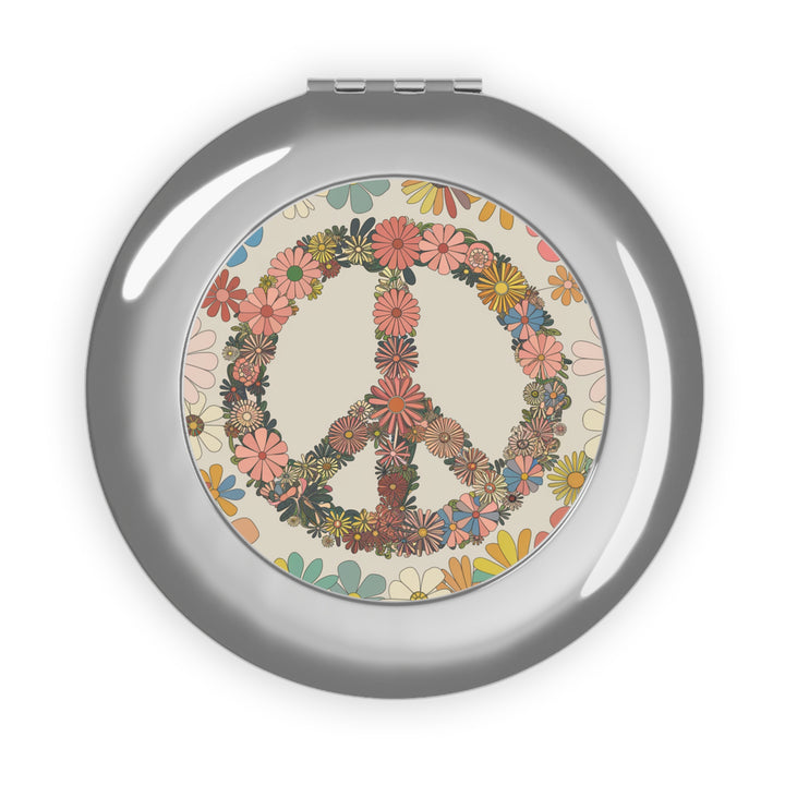 Compact Travel Mirror - Peace Sign Flowers