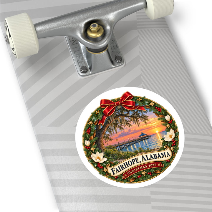 Fairhope Alabama Christmas Wreath Sticker – Holiday Bay Sunset