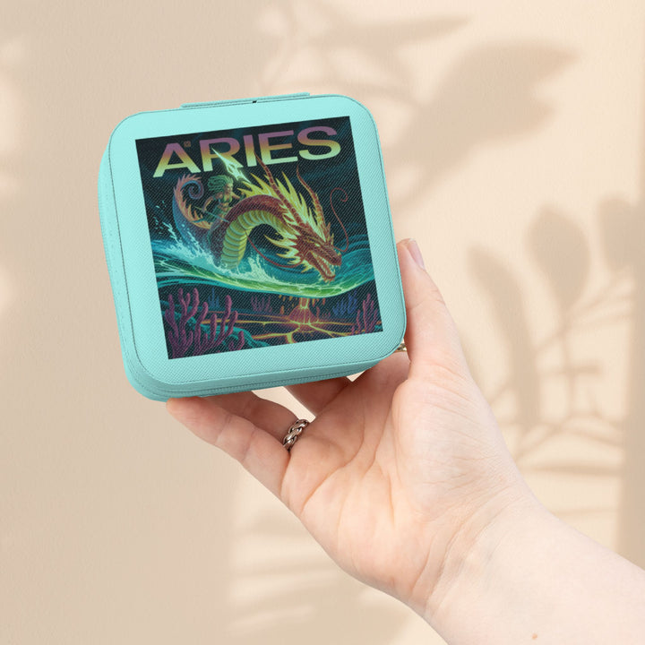 Aries Zodiac Jewelry Travel Case — Compact Astrological Ring & Earring Organizer