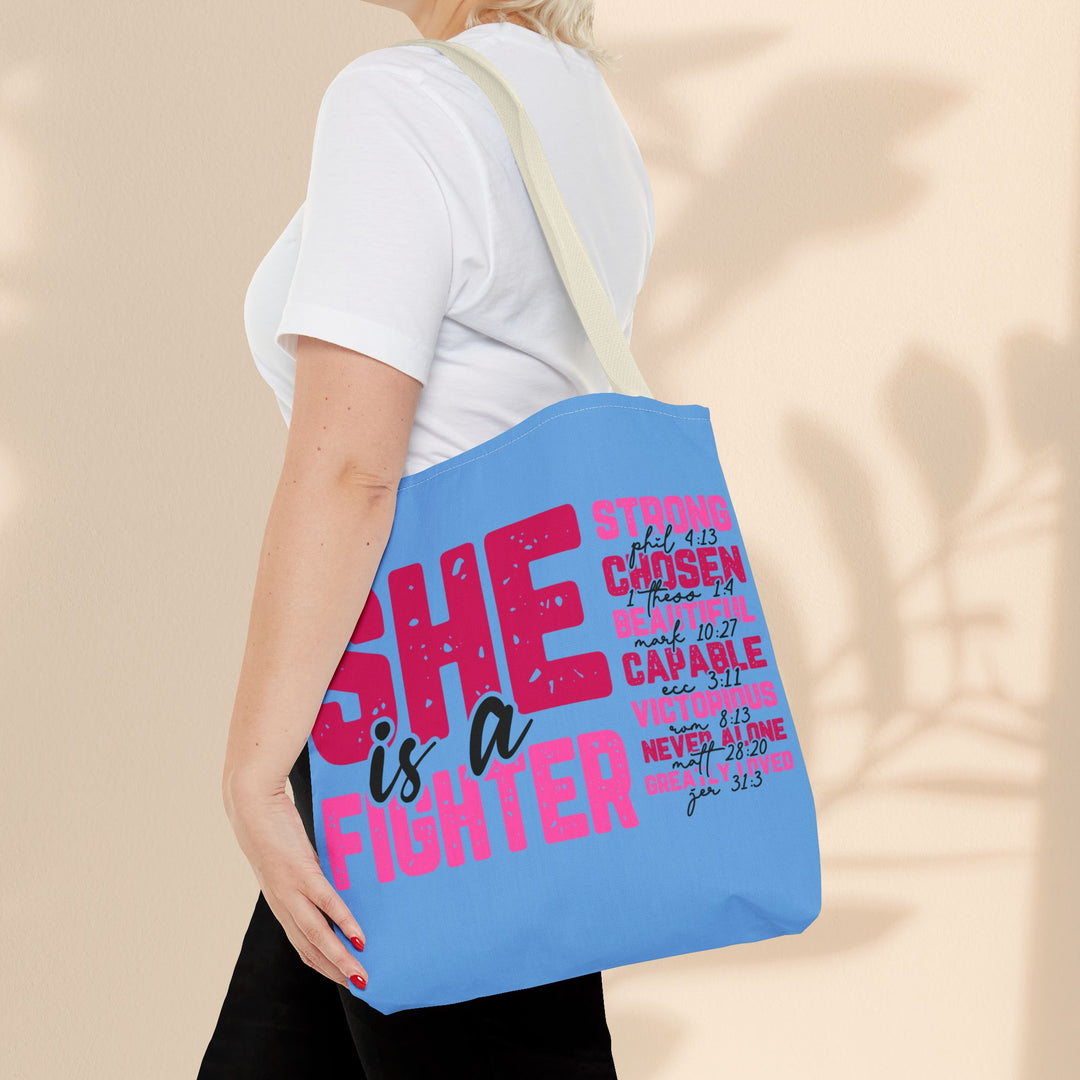 Tote Bag - She Is A Fighter Strong Affirmation Scripture Reference