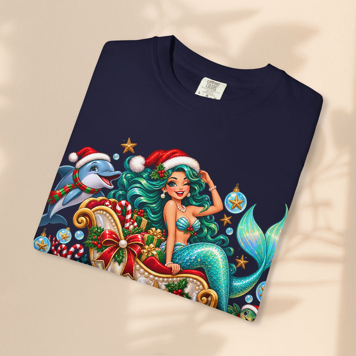 Mermaid Christmas T-Shirt – Sleighin’ It Under the Sea Holiday Tee