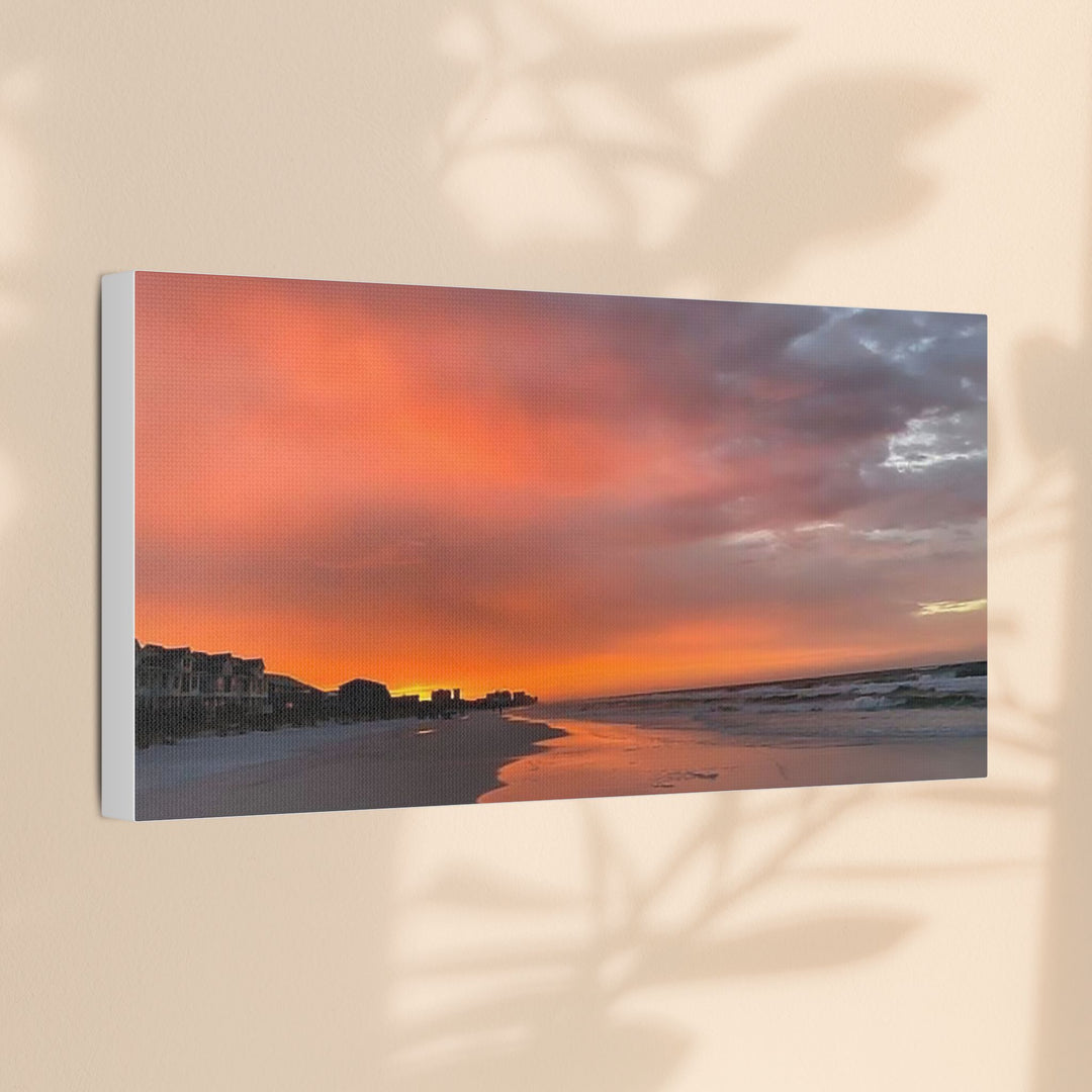 Sunset Beach Satin Stretched Canvas Wall Art