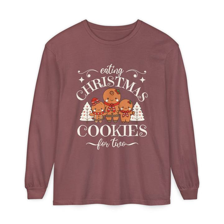 Unisex Garment-dyed Long Sleeve T-Shirt - Eating Christmas Cookies For Two