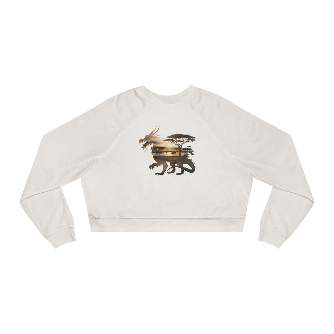 Double Exposure Dragon Sunset Women's Cropped Fleece Pullover - Stylish & Cozy Casual Wear