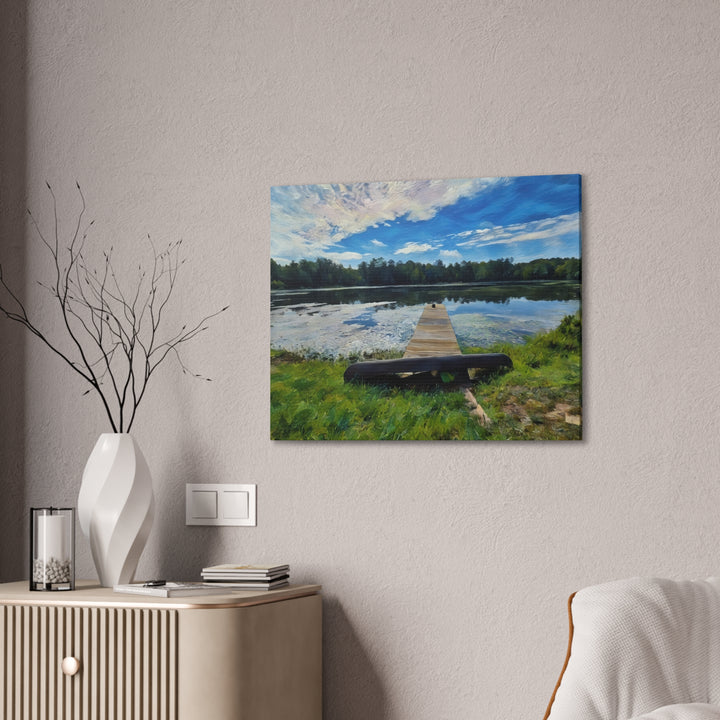 Tranquil Lakeside Dock Scene Canvas Wall Art