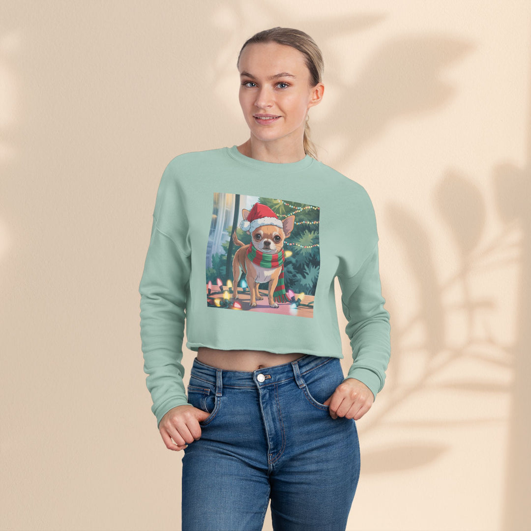 Festive Chihuahua Cropped Sweatshirt, Holiday Sweatshirt