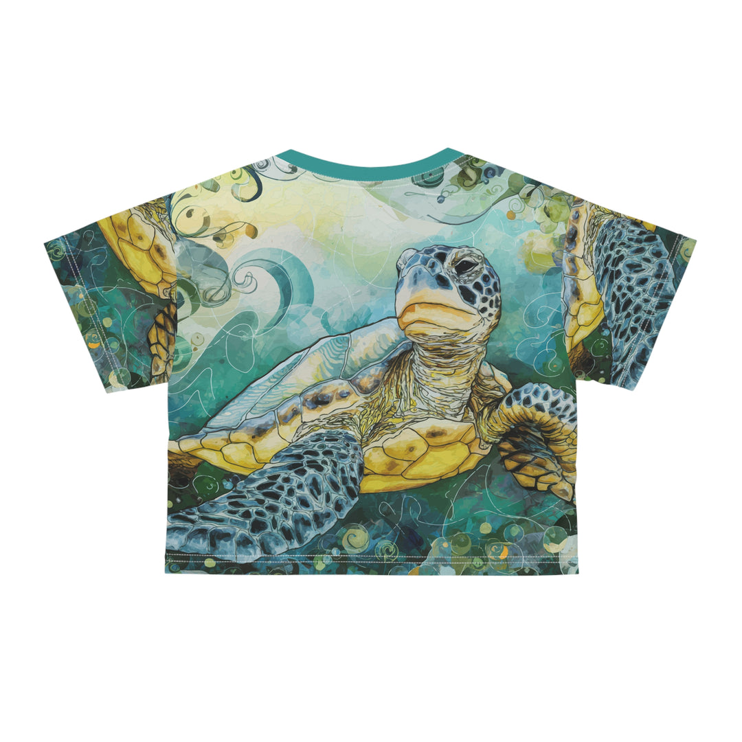 Watercolor Sea Turtle Crop Tee – Artistic Beachwear for Ocean Lovers