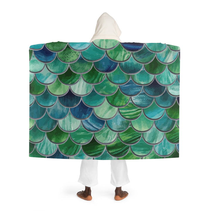 Hooded Sherpa Fleece Blanket - Mermaid Scales