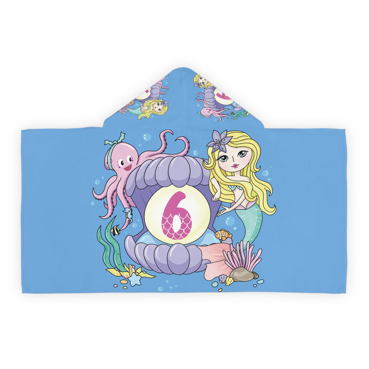 Mermaid Birthday Hooded Towel — Personalized Age 6 Kids Beach & Pool Towel