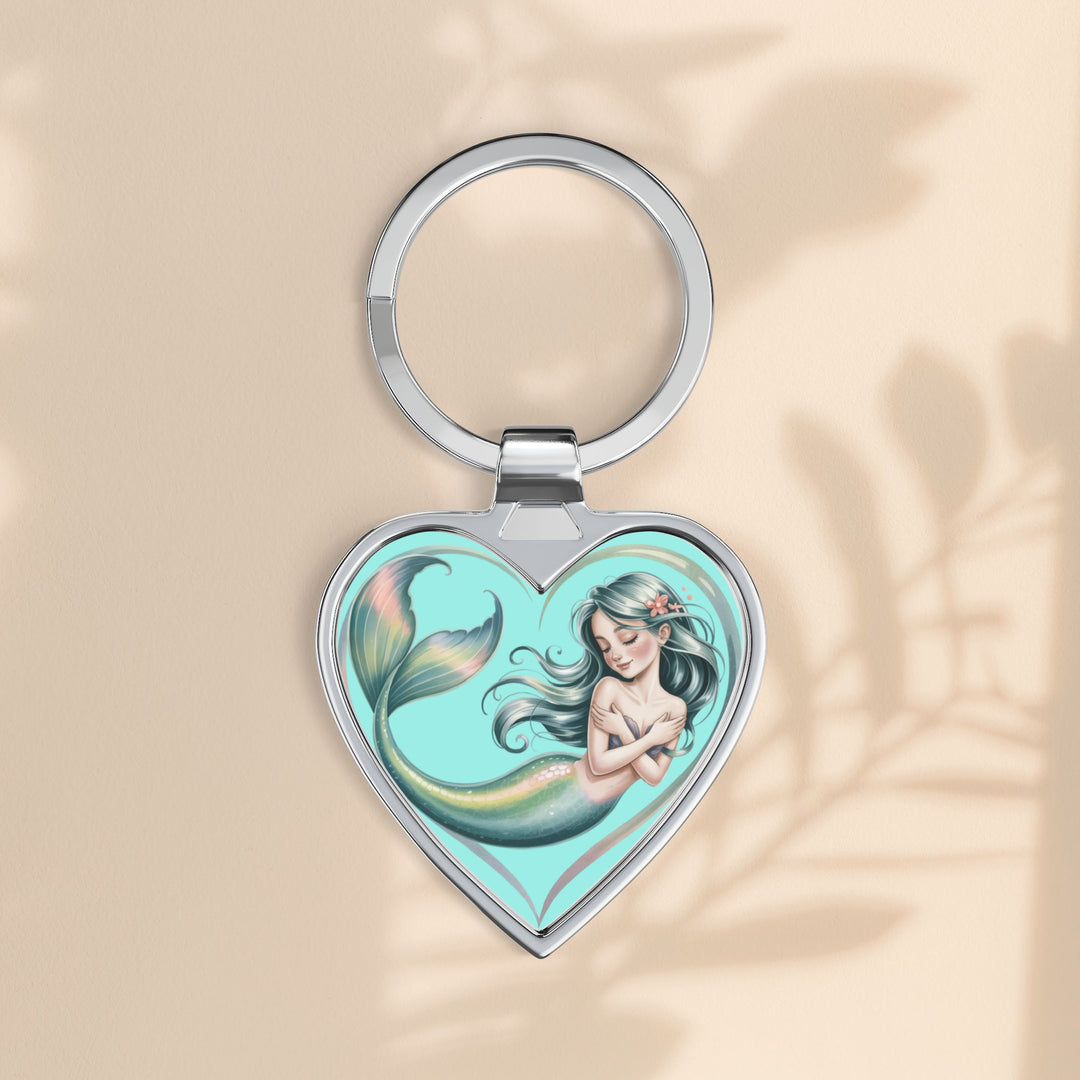 Mermaid Heart Keychain — Cute Aquamarine Pendant Gift for Her
