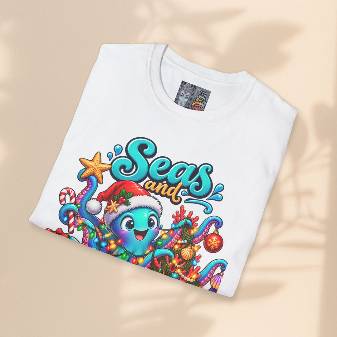 Seas and Greetings T-Shirt – Christmas Octopus Holiday Tee
