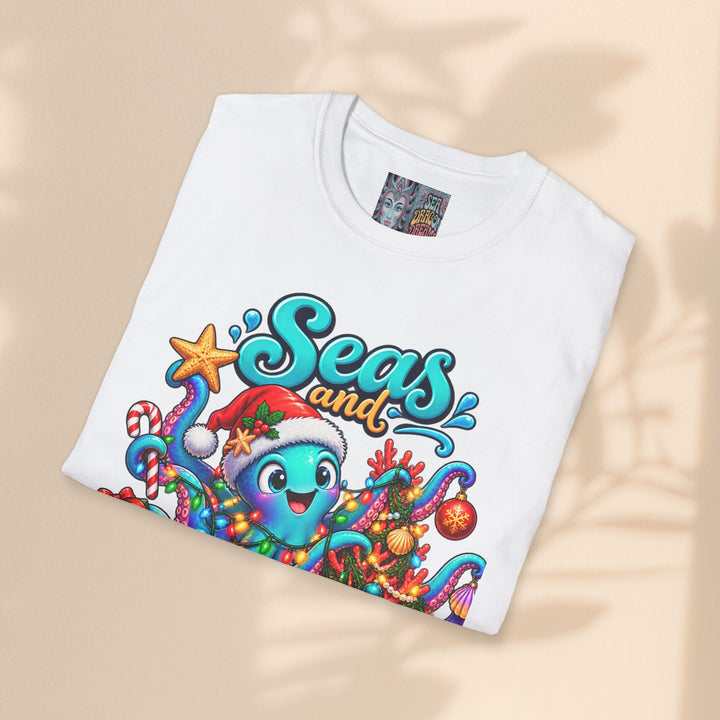 Seas and Greetings T-Shirt – Christmas Octopus Holiday Tee