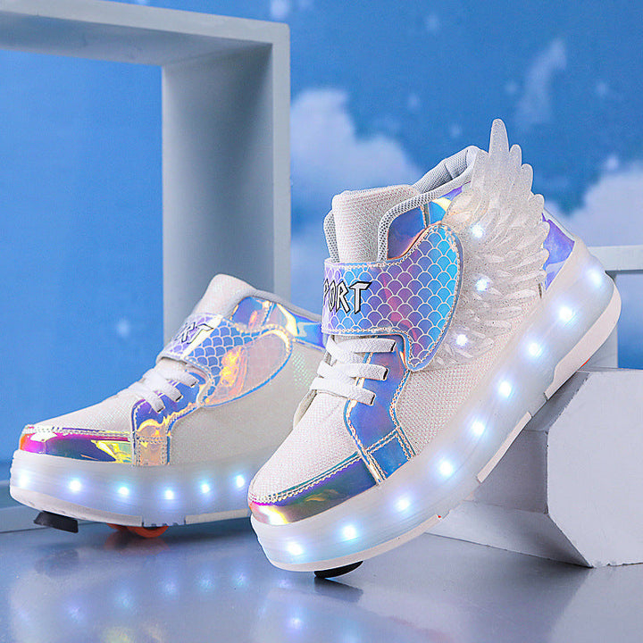 Kids’ Double-Wheel LED Light-Up Roller Skates with Wings