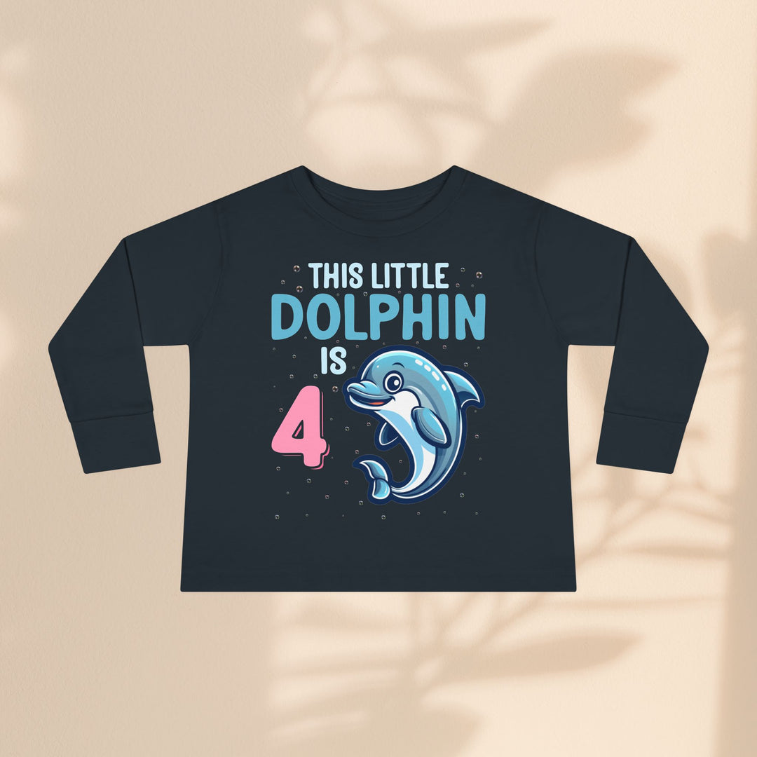 Dolphin Birthday Tee for 4-Year-Olds, Cute Dolphin Birthday Tee for Kids, Toddler Long Sleeve, 4th Birthday Gift, Ocean-Themed Shirt
