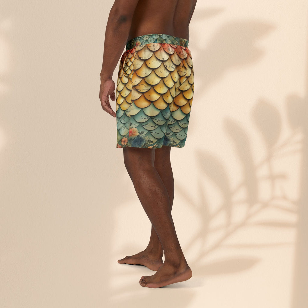 Vintage Floral Mer Scales Unisex Swim Shorts - Vibrant Beachwear for Summer Fun