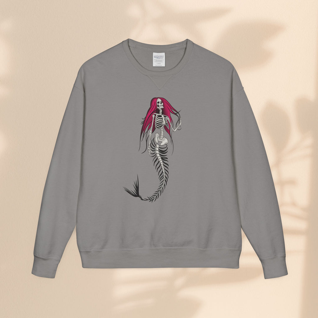 Crewneck Sweatshirt — Gothic Mermaid Skeleton Graphic