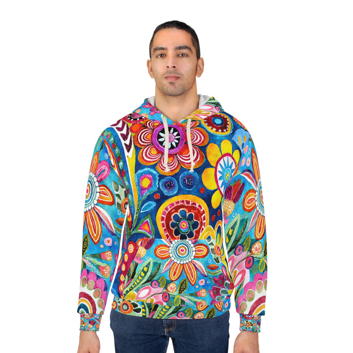 Vibrant Floral Unisex Pullover Hoodie – Colorful Bohemian Style for Every Day