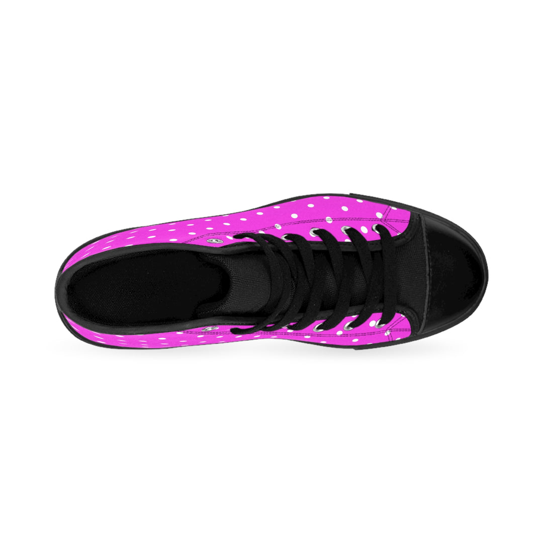 Pink Polka Dot High-Top Sneakers — Women's Classic Canvas Shoes