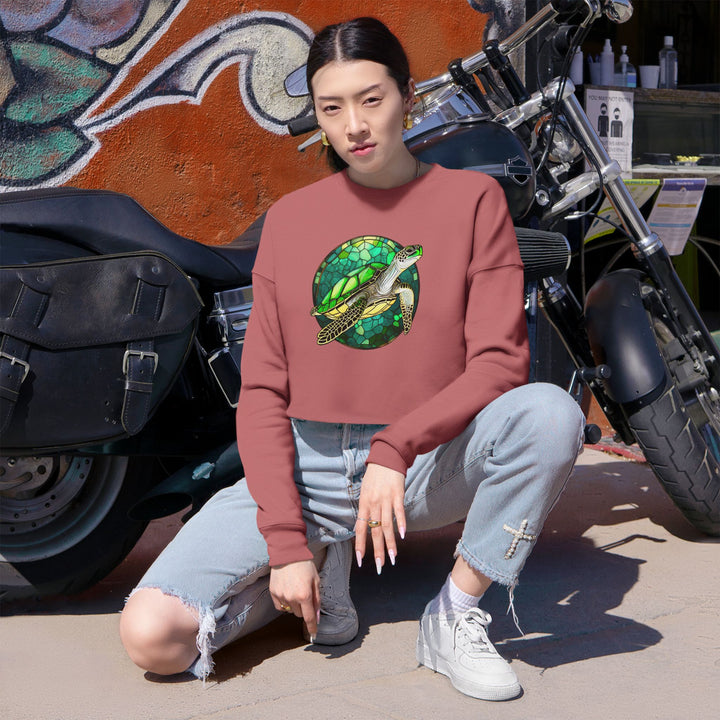 Eco-Friendly Women's Cropped Sweatshirt with Sea Turtle Design | Perfect for Nature Lovers