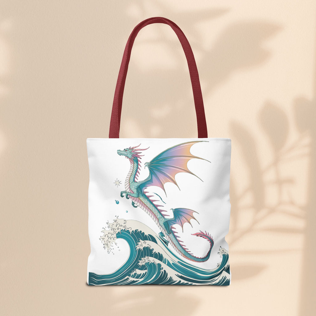 Dragons and Waves AOP Tote Bag, Ocean Life, Fantasy Art, Dragon Lovers Gift, Eco-Friendly Shopping Bag, Unique Design