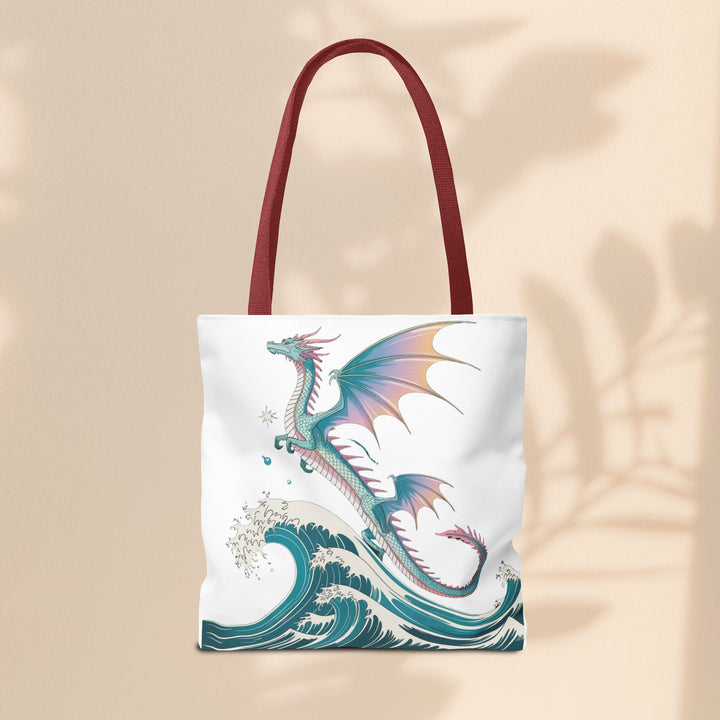 Dragons and Waves AOP Tote Bag, Ocean Life, Fantasy Art, Dragon Lovers Gift, Eco-Friendly Shopping Bag, Unique Design