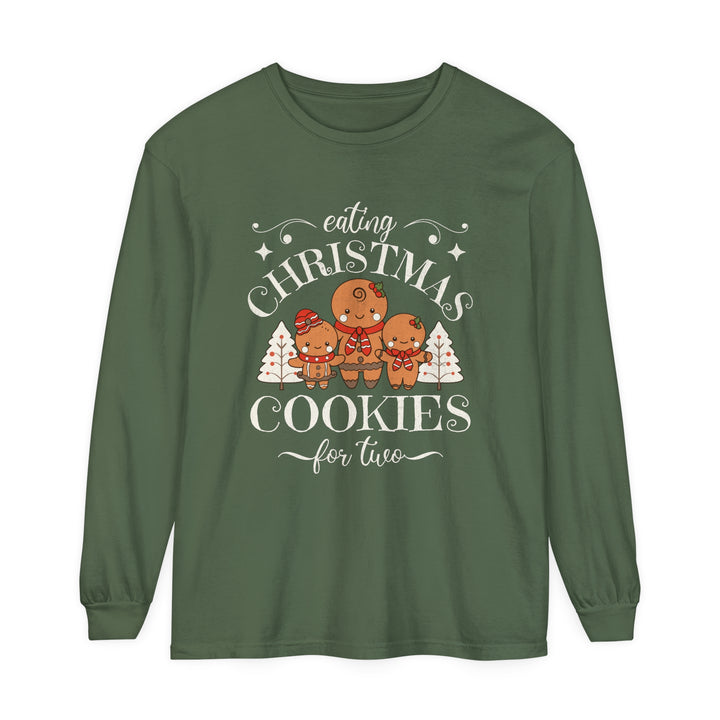 Unisex Garment-dyed Long Sleeve T-Shirt - Eating Christmas Cookies For Two Pregnancy T-Shirt