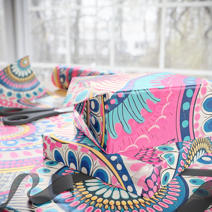 Vibrant Bohemian Wrapping Paper, Colorful Gift Wrap, Party Supplies, Eco-Friendly Wrapping, Unique Gift Presentation