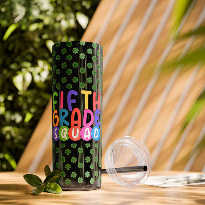 Fifth Grade Squad Colorful Skinny Tumbler with Straw, Colorful Skinny Tumbler with Straw, 20oz, Back to School Gift,
